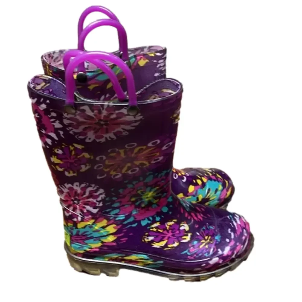 Girls Western Chief water boots cute purple pattern size 12 great‎ shape